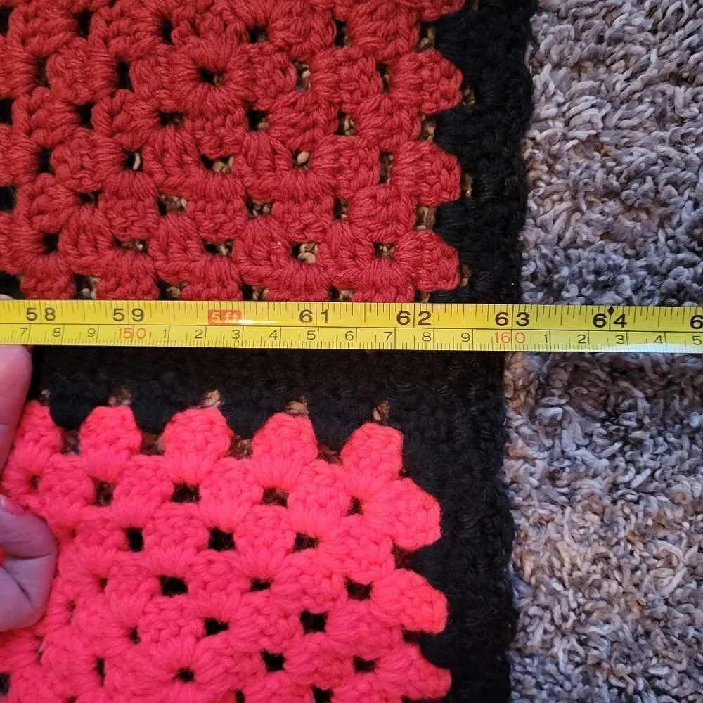 Vintage 80s Roseann Show Granny Square Afghan crochet Handmade Blanket